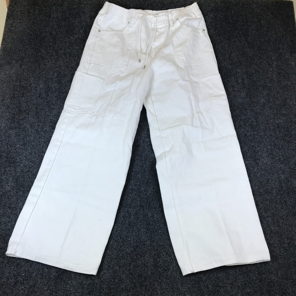Madden NYC Cargo Pants Womens 32x28.5 White Cotton Drawstring Pockets Wide Leg